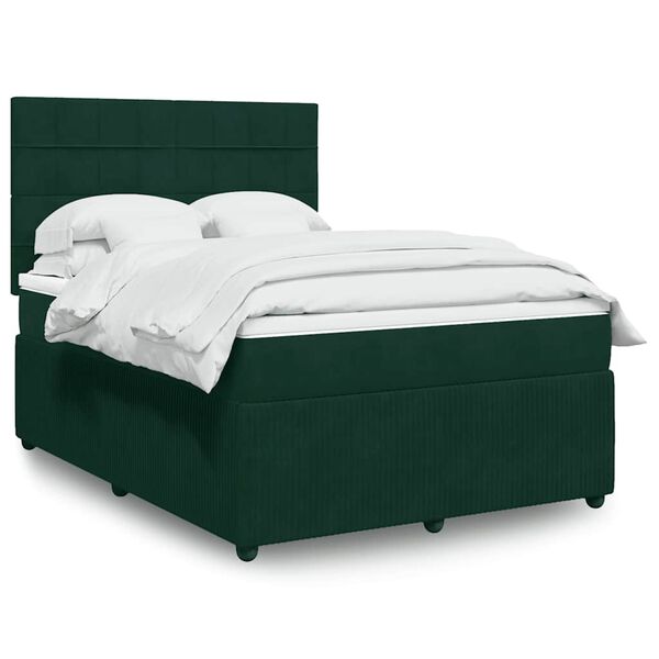 vidaXL Cama box spring con colch&oacute;n terciopelo verde oscuro 140x200 cm