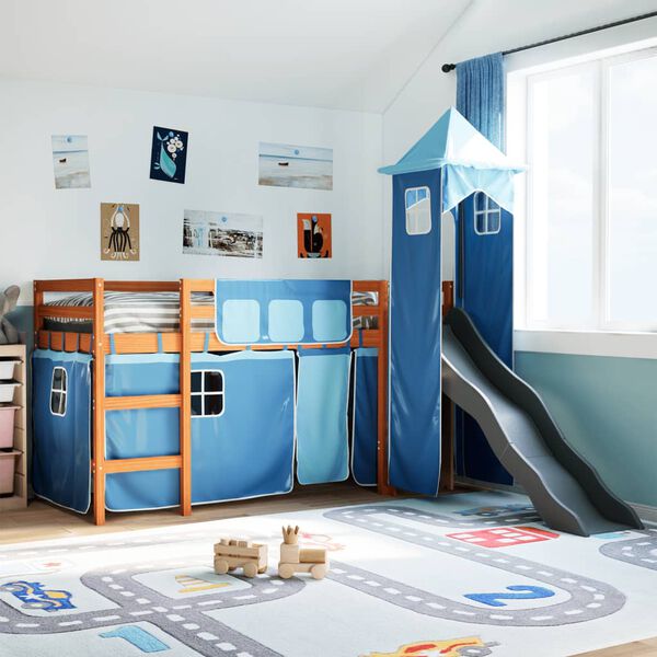 vidaXL Cama alta para ni&ntilde;os con torre madera pino azul 80x200 cm
