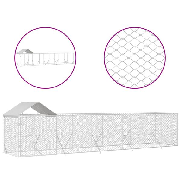 vidaXL Perrera de exterior con techo acero galvanizado plata 10x2x2,5m