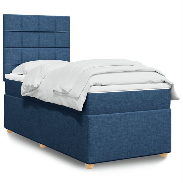 vidaXL Cama box spring con colch&oacute;n tela azul 100x200 cm