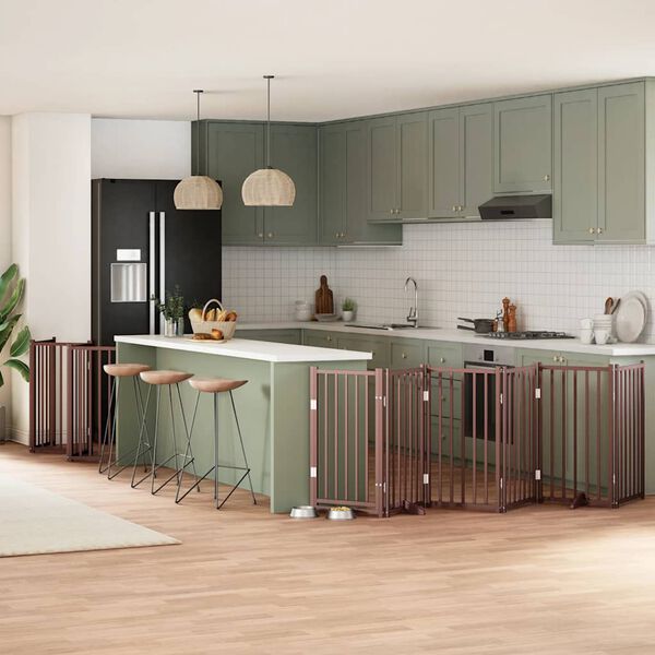 vidaXL Puerta de perros plegable 12 paneles madera &aacute;lamo marr&oacute;n 600 cm