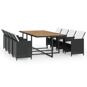 vidaXL Set comedor de jard&iacute;n 13 piezas y cojines rat&aacute;n sint&eacute;tico negro