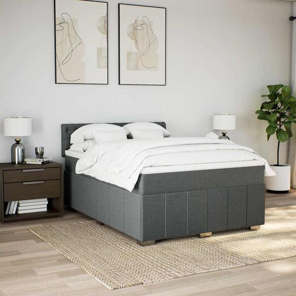 vidaXL Cama box spring con colch&oacute;n tela gris oscuro 140x190 cm