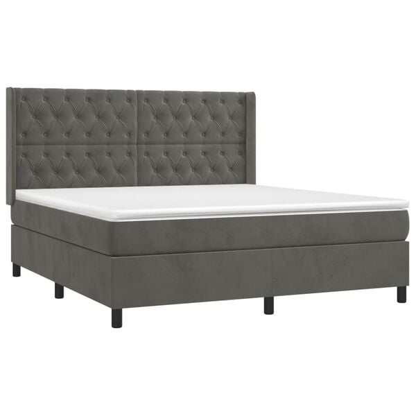 vidaXL Cama box spring con colch&oacute;n terciopelo gris oscuro 160x200 cm