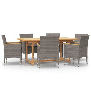 vidaXL Juego de comedor de jard&iacute;n 7 piezas con cojines gris