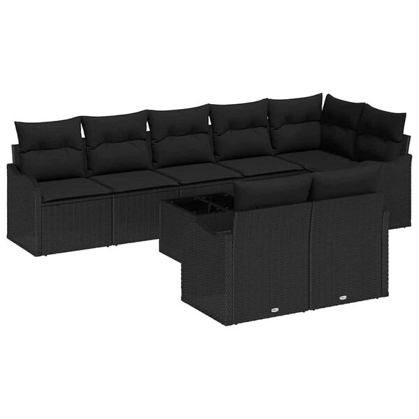 vidaXL Conjunto de sof&aacute; de jard&iacute;n 9 pcs Negro rat&aacute;n sint&eacute;tico