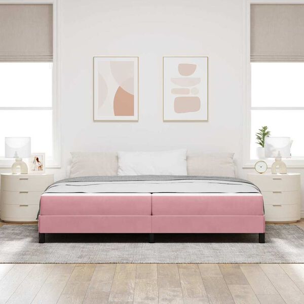 vidaXL Cama tipo Box Spring con colch&oacute;n Rosa 200 x 200 cm tela