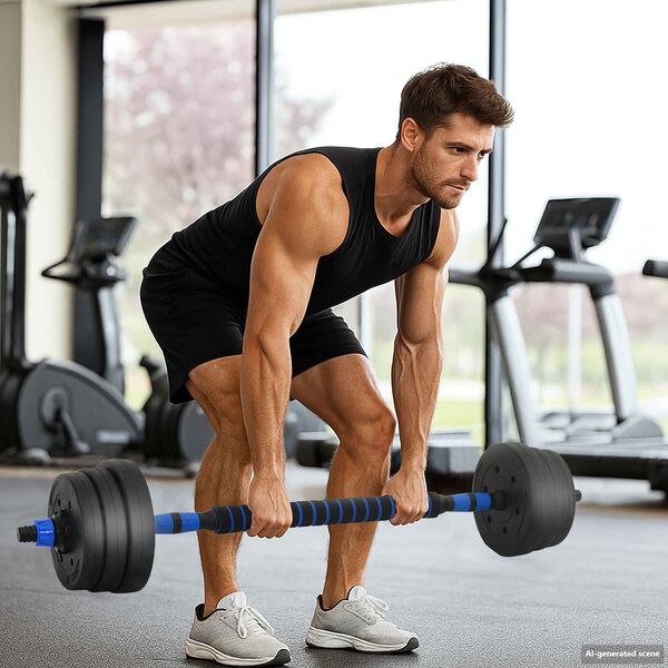 vidaXL Juego de Mancuernas 4 en 1 Negro y azul 121 x 19,5 x 19,5 cm