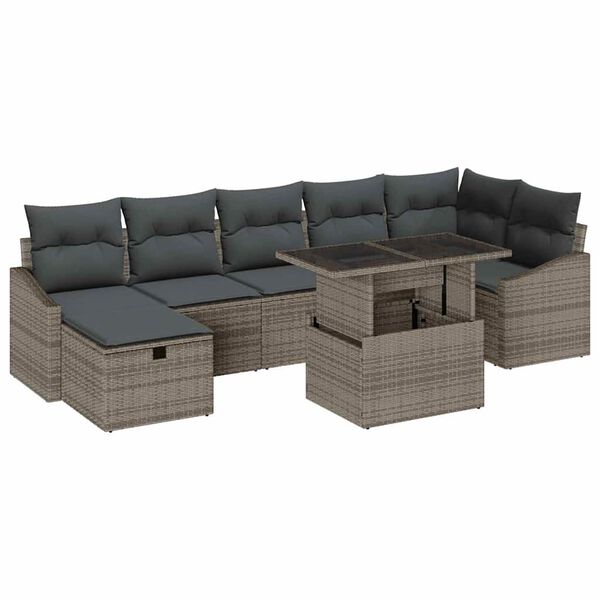 vidaXL Conjunto de sof&aacute; de jard&iacute;n 8 pcs Gris rat&aacute;n sint&eacute;tico