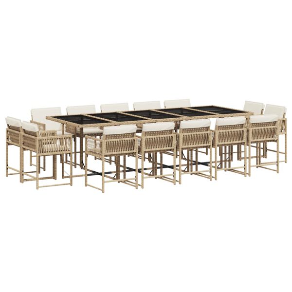vidaXL Set comedor de jard&iacute;n con cojines 15 pzas rat&aacute;n sint&eacute;tico beige
