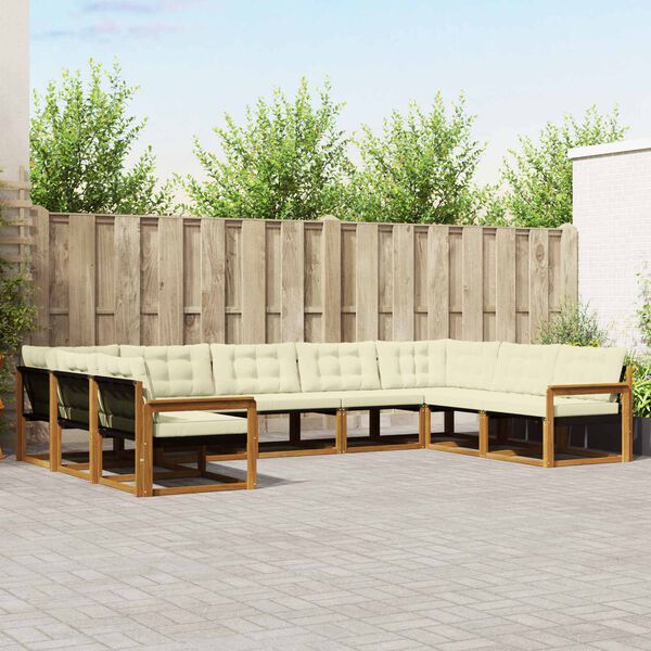 vidaXL Conjunto de sof&aacute;s de exterior con coj&iacute;n 9 pcs Natural y Crema