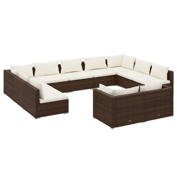 vidaXL Set muebles de jard&iacute;n 11 pzas y cojines rat&aacute;n sint&eacute;tico marr&oacute;n
