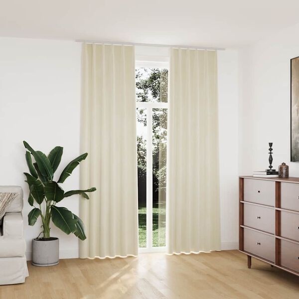 vidaXL Cortinas opacas con ganchos 2 pzas terciopelo crema 140x245 cm