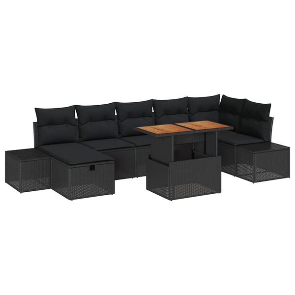 vidaXL Conjunto de sof&aacute;s de jard&iacute;n 8 pcs Negro rat&aacute;n sint&eacute;tico