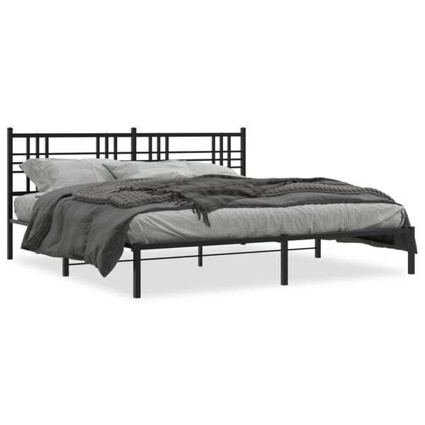 vidaXL Estructura cama sin colch&oacute;n con cabecero metal negro 193x203 cm