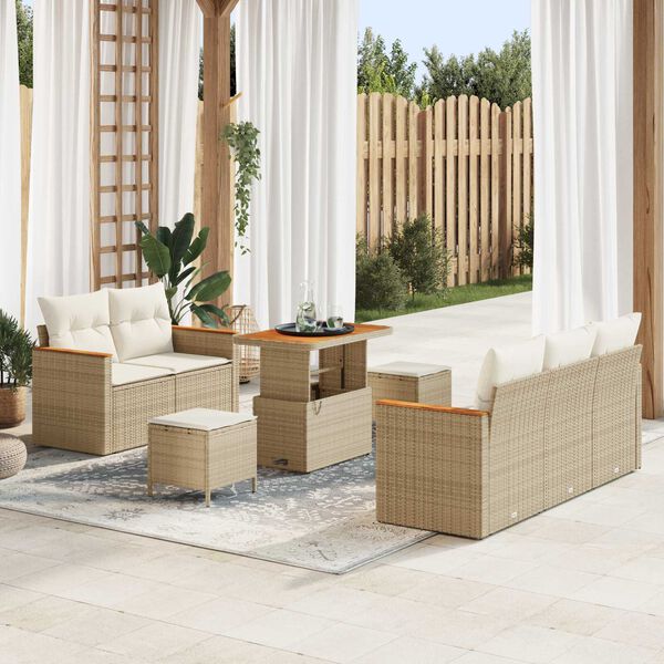vidaXL Conjunto de sof&aacute;s de jard&iacute;n 8 pcs Beige rat&aacute;n sint&eacute;tico