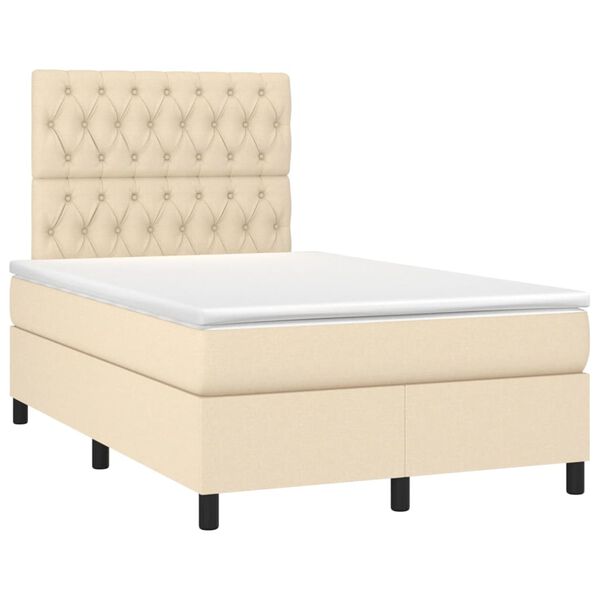 vidaXL Cama box spring con colch&oacute;n y LED tela crema 120x200 cm