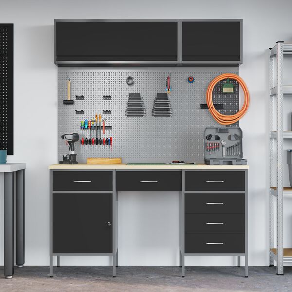 vidaXL Armario de trabajo con caj&oacute;n 8 pcs Negro 150 x 55 x 200 cm