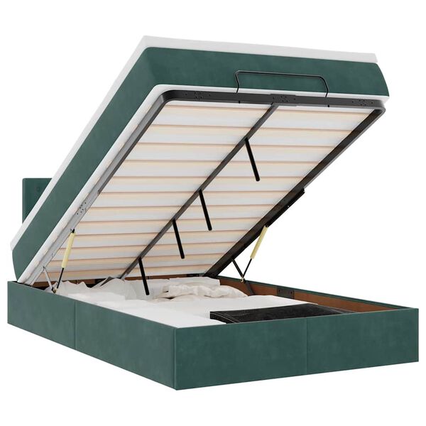 vidaXL Cama otomana con colch&oacute;n&LED terciopelo verde oscuro 120x190cm