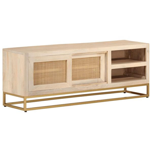 vidaXL Mueble de TV madera maciza de mango y hierro 110x30x40 cm