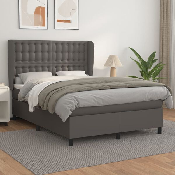 vidaXL Cama box spring con colch&oacute;n cuero sint&eacute;tico gris 140x200 cm