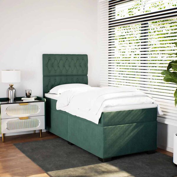 vidaXL Cama box spring con colch&oacute;n terciopelo verde oscuro 90x190 cm