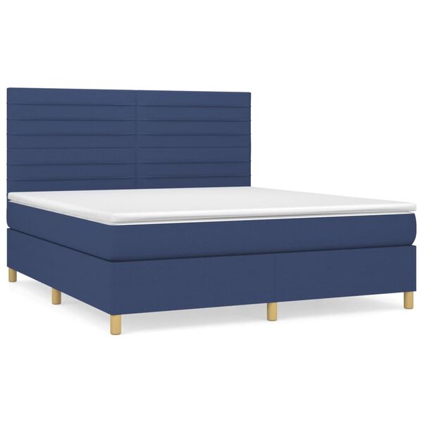 vidaXL Cama box spring con colch&oacute;n tela azul 160x200 cm