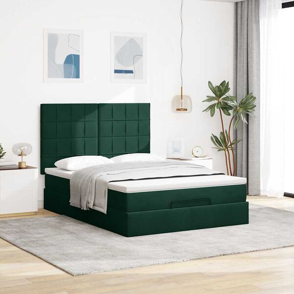 vidaXL Estructura cama otomana colchones terciopelo verde oscuro