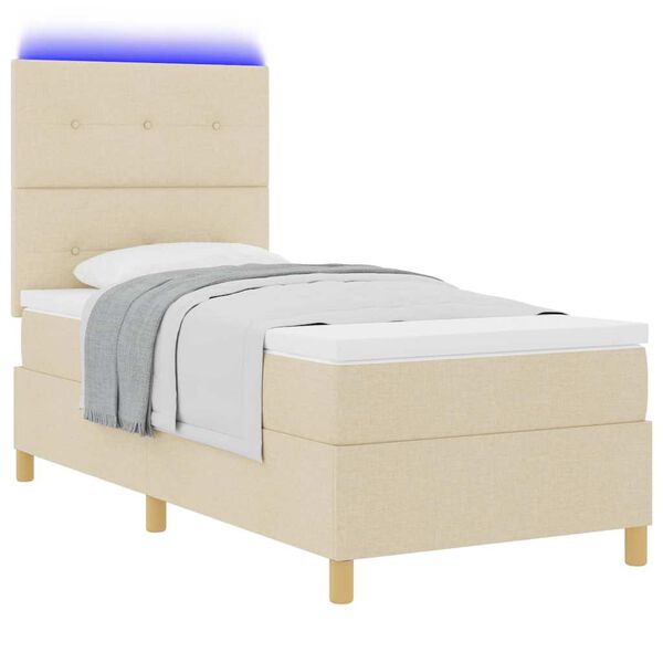 vidaXL Cama Box Spring LED con colch&oacute;n Crema 100 x 200 cm tela
