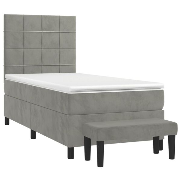 vidaXL Cama box spring con colch&oacute;n terciopelo gris claro 90x190 cm