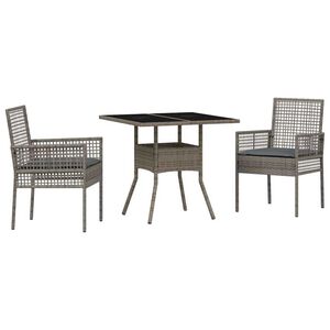 vidaXL Conjunto de Comedor de Jard&iacute;n 3 pcs Gris rat&aacute;n sint&eacute;tico