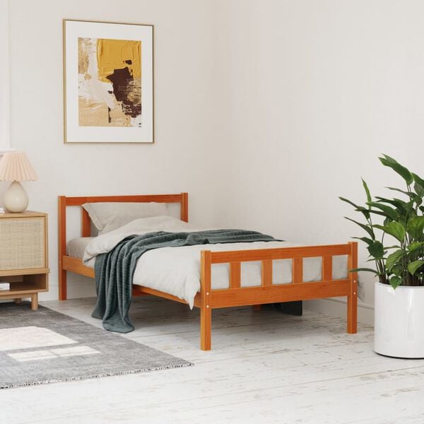 vidaXL Estructura de cama sin colch&oacute;n madera maciza marr&oacute;n 75x190 cm