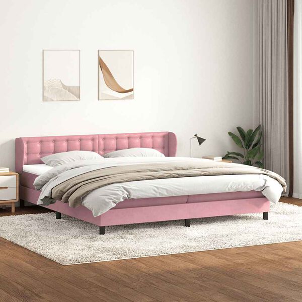 vidaXL Cama box spring con colchones terciopelo rosa 180x210 cm