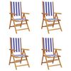 vidaXL Sillas plegables reclinables, 4 unidades, tela azul y blanca y madera maciza.