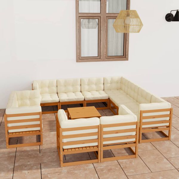 vidaXL Set de muebles de jardín 12 pzs cojines madera pino marrón miel