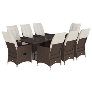 vidaXL Set comedor para jard&iacute;n 9 pzas y cojines rat&aacute;n sint&eacute;tico marr&oacute;n