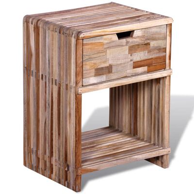 vidaXL Mesita de noche con cajón madera de teca reciclada
