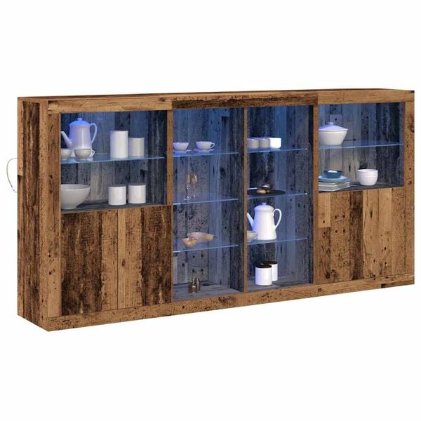 vidaXL Aparador LED 3 pcs Madera vieja 202 x 37 x 100 cm