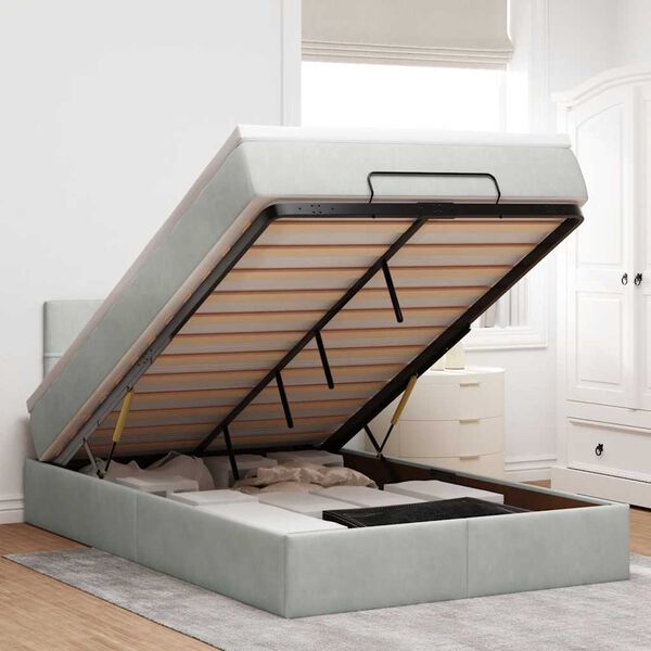 vidaXL Cama otomana con colch&oacute;n 120x190 cm terciopelo gris claro