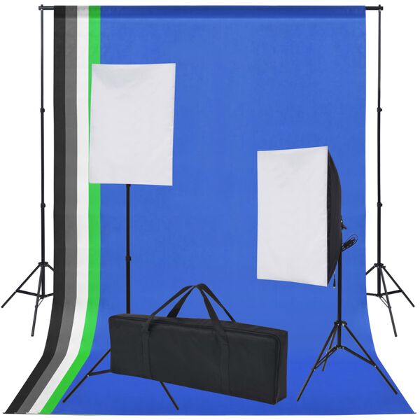 vidaXL Kit de estudio con 5 telones de fondo de colores y 2 softboxes