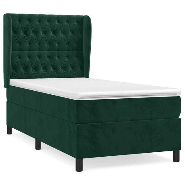 vidaXL Cama box spring con colch&oacute;n terciopelo verde oscuro 90x190 cm