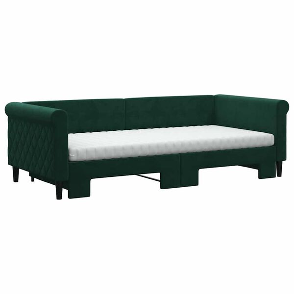 vidaXL Sof&aacute; cama nido con colch&oacute;n terciopelo verde oscuro 90x200 cm