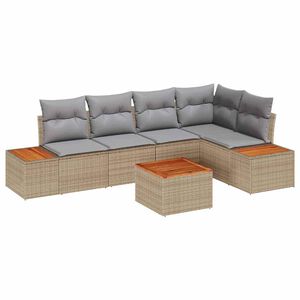 vidaXL Conjunto de sof&aacute;s de jard&iacute;n con coj&iacute;n 6 pcs Beige Polirat&aacute;n