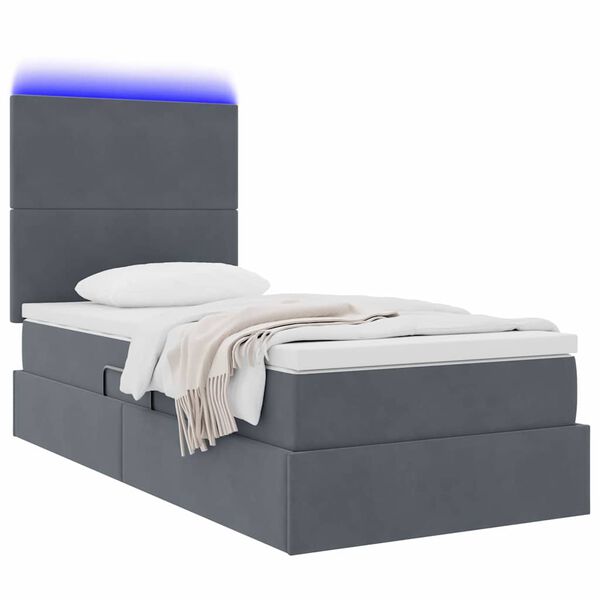 vidaXL Cama con almacenamiento y LED con LED Gris oscuro 90 x 190 cm
