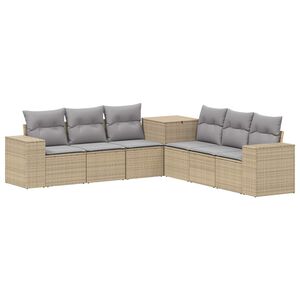 vidaXL Juego de Sof&aacute; 7 uds. Beige y Gris Claro Rat&aacute;n sint&eacute;tico y acero