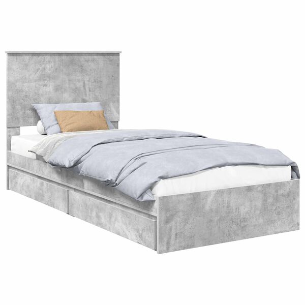 vidaXL Cama con almacenamiento con cabecera Gris Concreto 90 x 200 cm