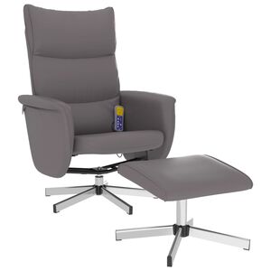 vidaXL Sill&oacute;n de masaje reclinable con reposapi&eacute;s cuero sint&eacute;tico gris