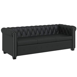 vidaXL Sof&aacute; Chesterfield de 3 plazas cuero sint&eacute;tico negro