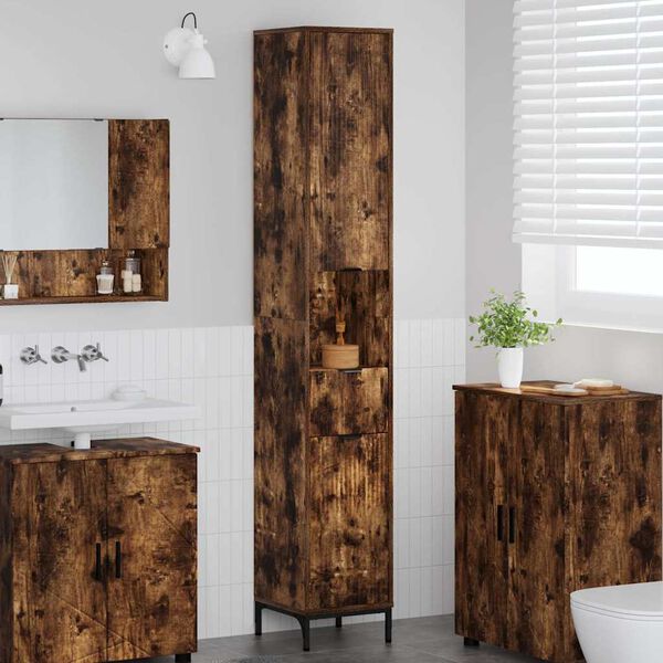 vidaXL Gabinete de Ba&ntilde;o con caj&oacute;n Roble ahumado 31,5 x 33 x 190 cm