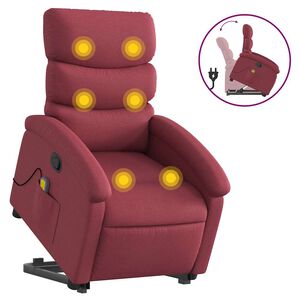 vidaXL Sill&oacute;n reclinable de masaje elevable tela rojo tinto